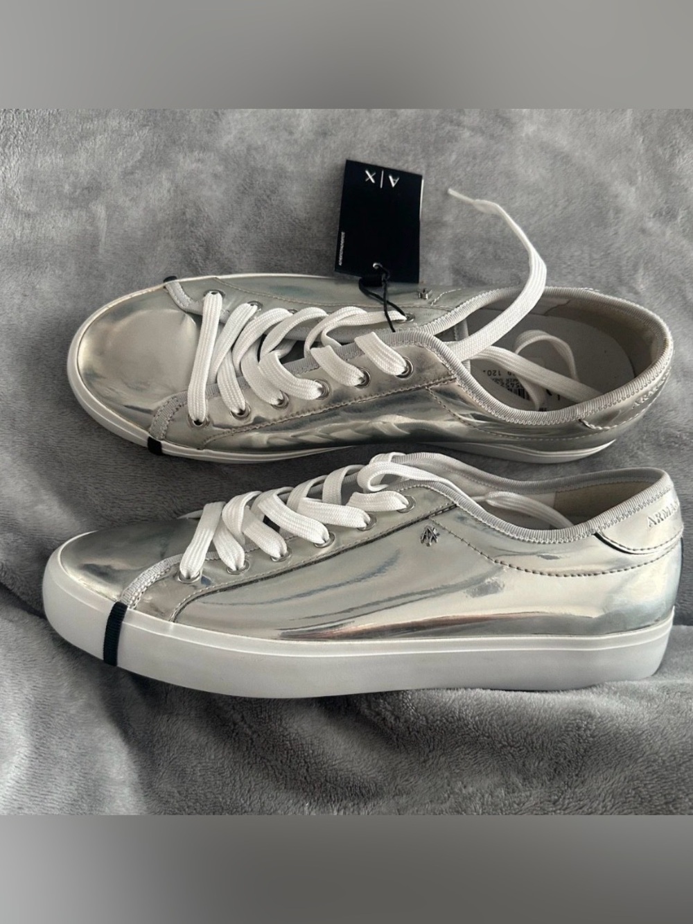 Armani Exchange Women's Metallic Silver Low-Top Sneakers Size 10